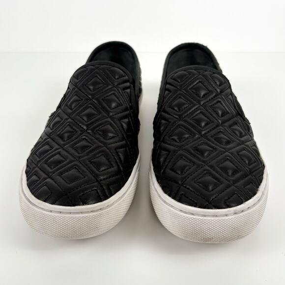 Tory Burch Jesse Quilted Leather Slip On Sneaker Black Size 10 Loafer Flats Logo - Picture 2 of 16